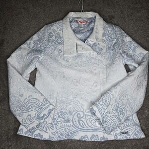 Desigual Womens White Embroidered‎ Paisley Long Sleeve Blazer Jacket Coats 44 L